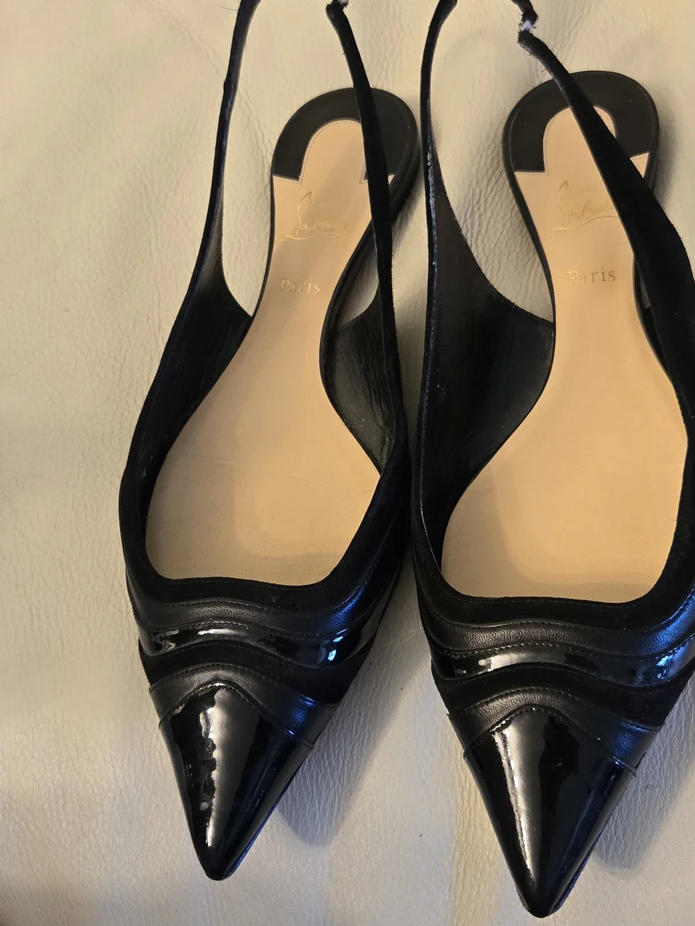 Christian Louboutin Women's Black Pointed Slingback Flats - Picture 13 of 15